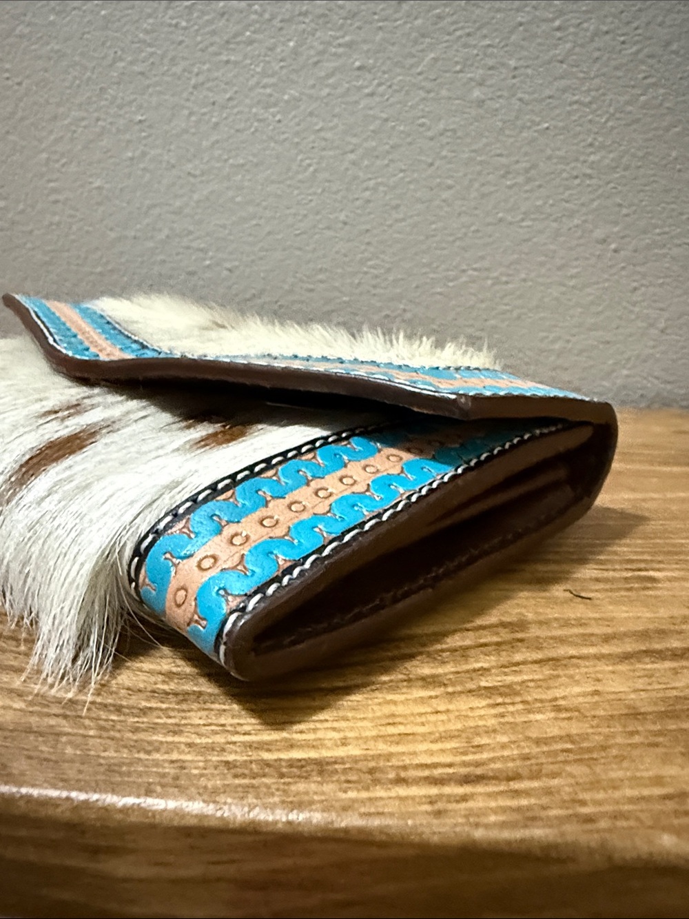 Genuine leather wallet-Handcrafted Leather Cowhide Wallet Tooled Turquoise; NWOT - Picture 10 of 12